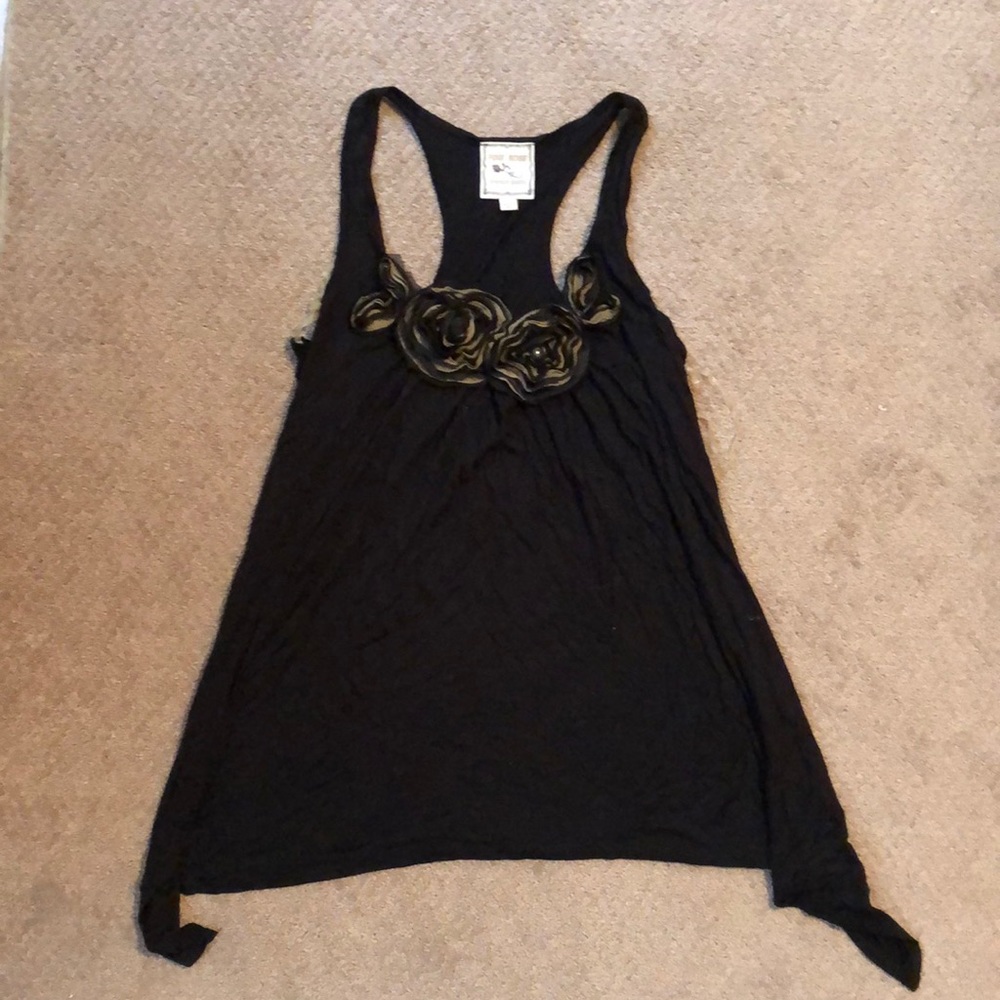 Pink Rose Soft Black Tank Top - Large